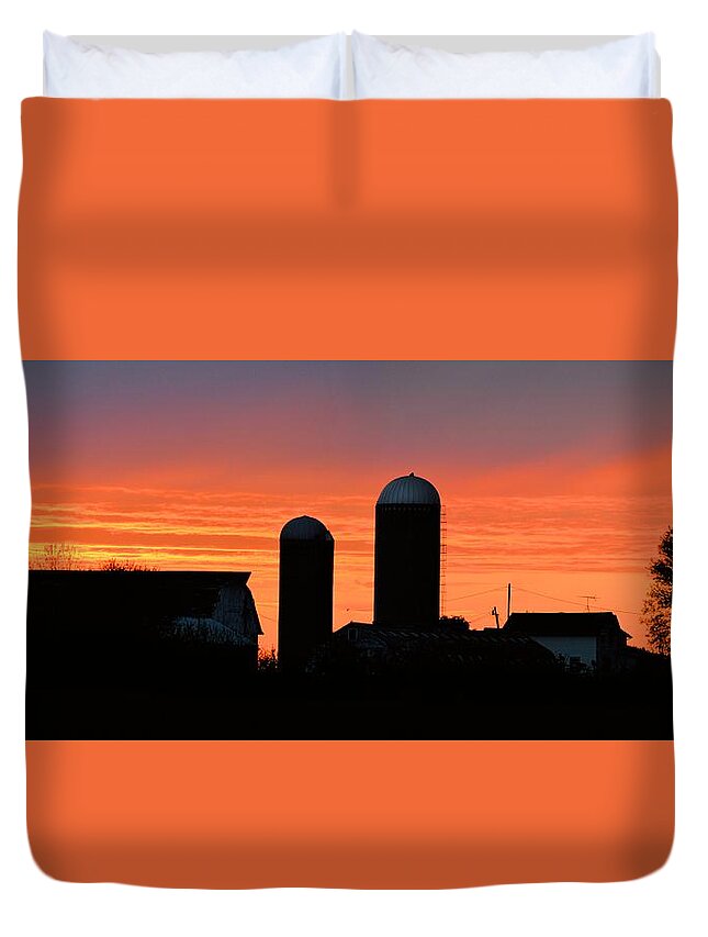 Barn Duvet Cover featuring the photograph Orange Farm Panorama by Bonfire Photography