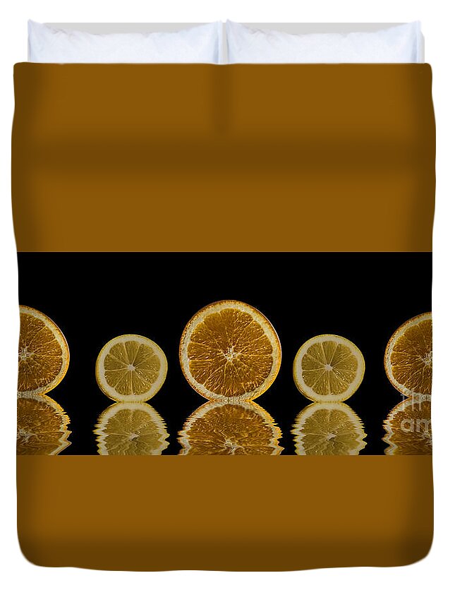 Oranges Duvet Cover featuring the photograph Orange Lemon Reflection by Shirley Mangini