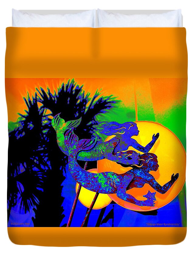 Mermaid Duvet Cover featuring the digital art Orange Moon Synchronicity by Larry Beat