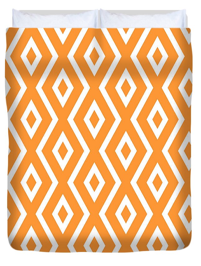 Orange Duvet Cover featuring the mixed media Orange Diamond Pattern by Christina Rollo