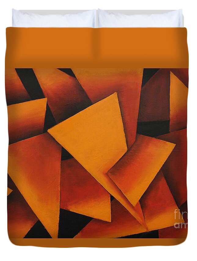 Abstract Duvet Cover featuring the painting Orange Pop by Wayne Cantrell