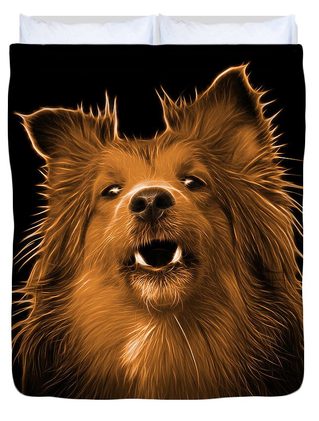 Sheltie Duvet Cover featuring the painting Orange Sheltie Dog Art 0207 - BB by James Ahn
