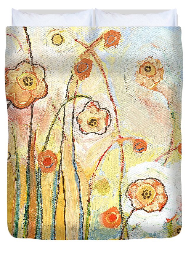 Floral Duvet Cover featuring the painting Orange Whimsy by Jennifer Lommers