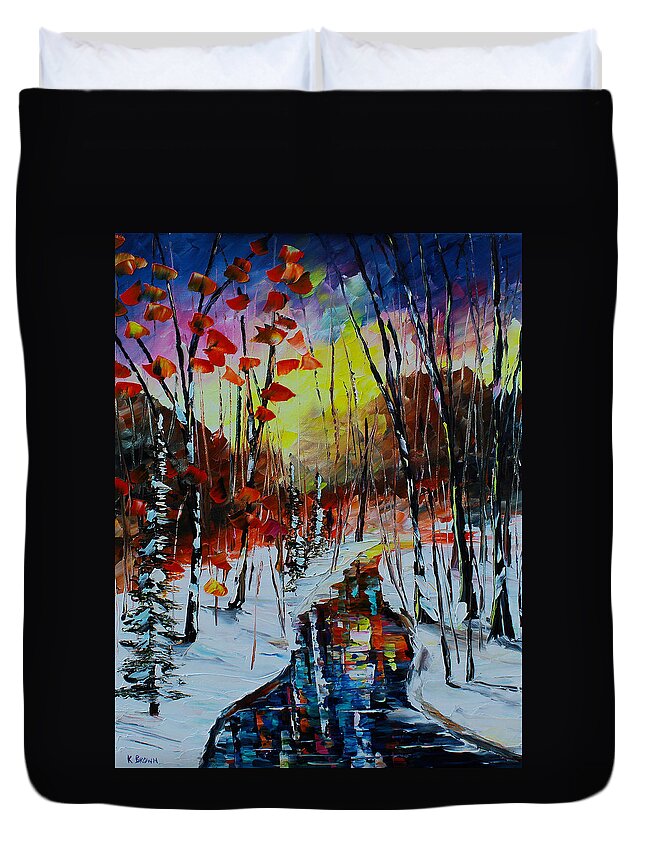 Winter Duvet Cover featuring the painting Orange Winter by Kevin Brown