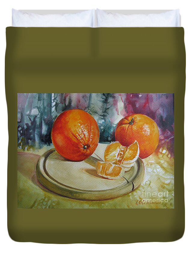 Orange Duvet Cover featuring the painting Oranges by Elena Oleniuc