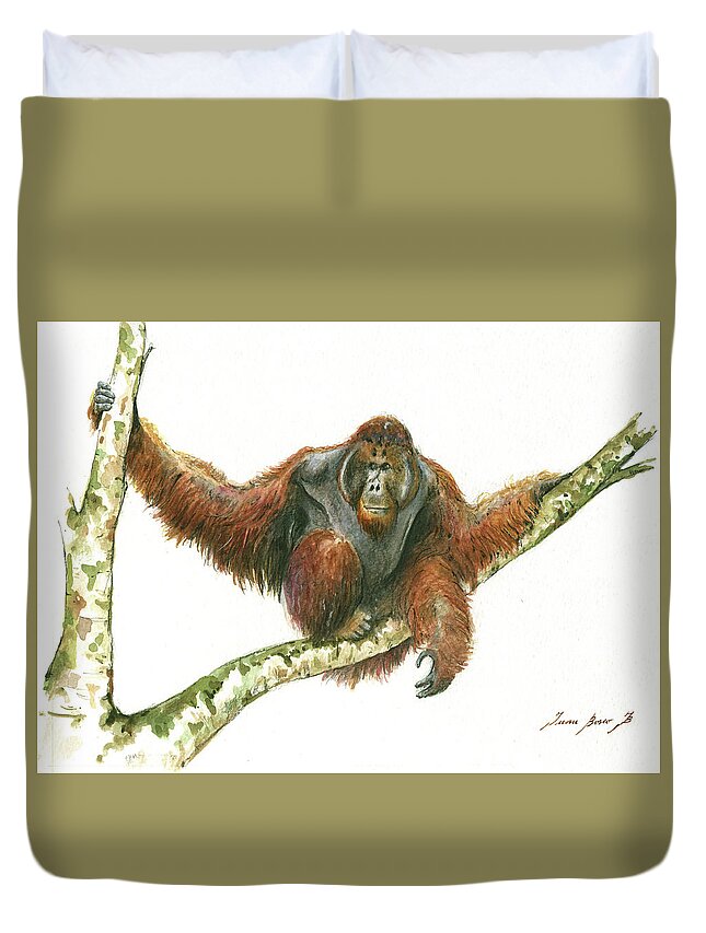 Orangutan Painting Duvet Cover featuring the painting Orangutang by Juan Bosco
