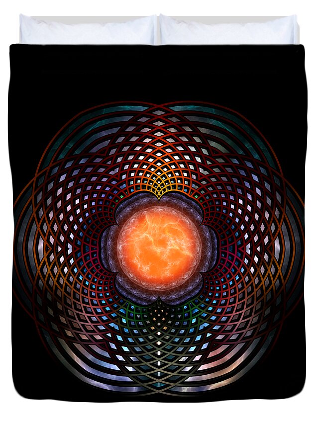 Orb Duvet Cover featuring the digital art Orb Moon Rings by Rolando Burbon