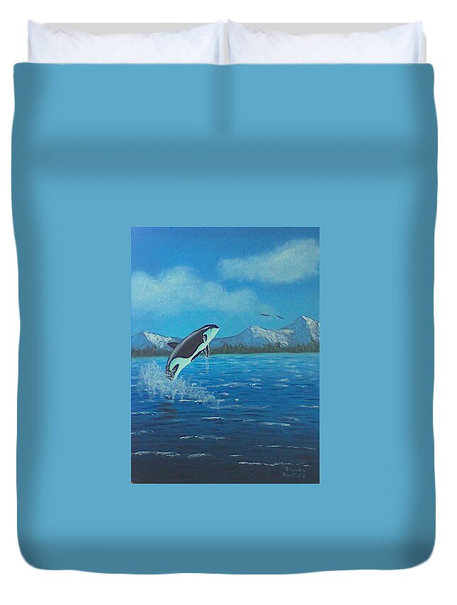 Orca Whale Duvet Cover featuring the painting Orca by Brenda Bonfield