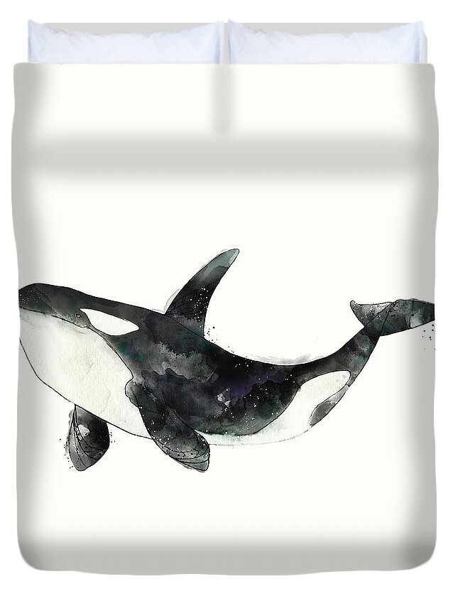 Orca Duvet Cover featuring the painting Orca from Arctic and Antarctic Chart by Amy Hamilton