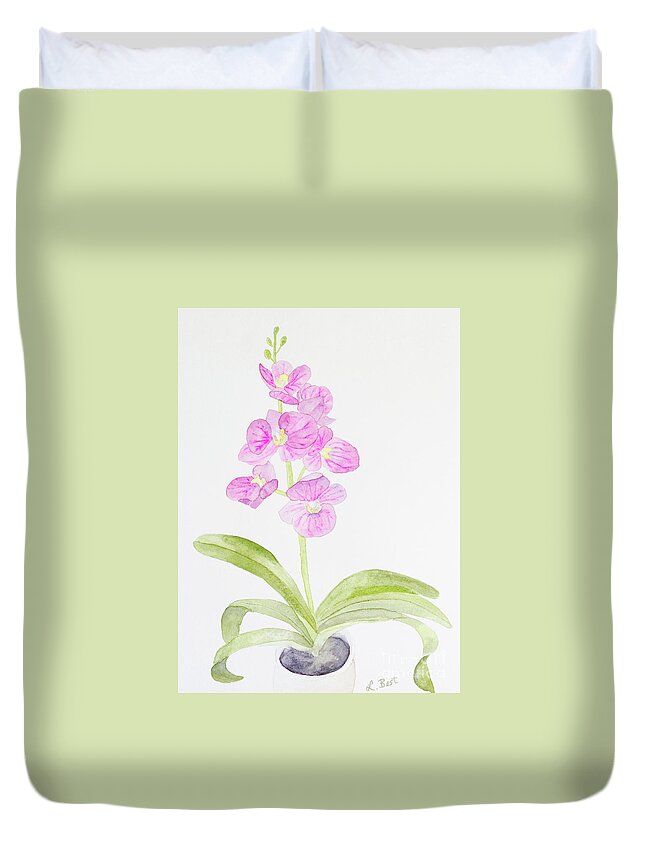 Orchid Duvet Cover featuring the painting Orchid Gift by Laurel Best