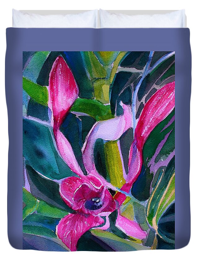 Orchid Duvet Cover featuring the painting Orchid Pinks by Mindy Newman