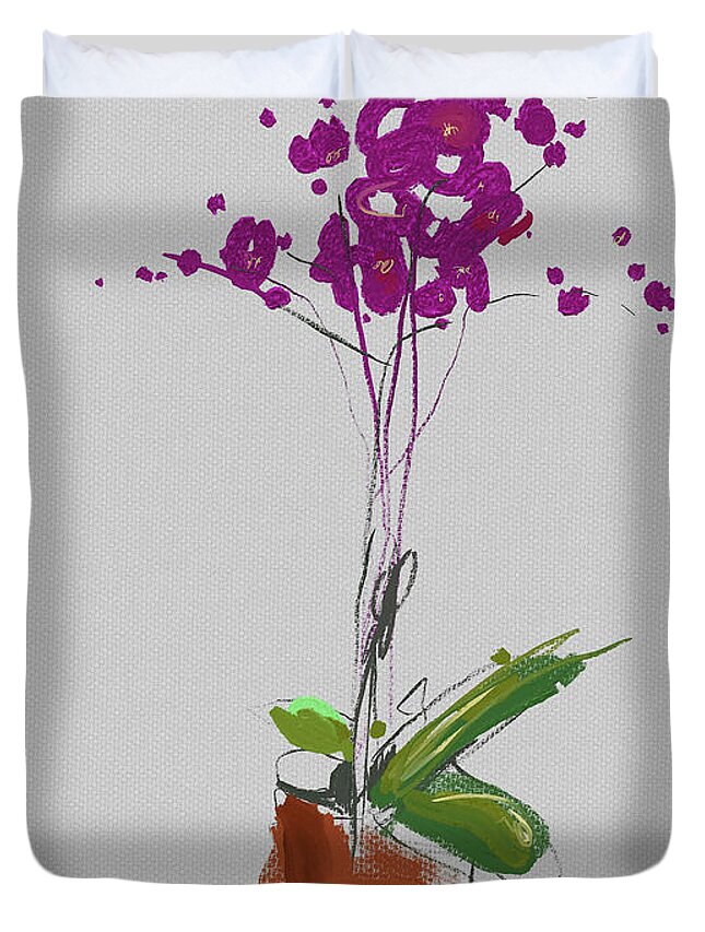 Floral Duvet Cover featuring the mixed media Orchid by Russell Pierce