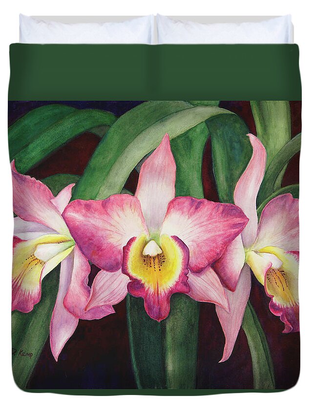 Orchid Duvet Cover featuring the painting Orchid Trio by Tara D Kemp