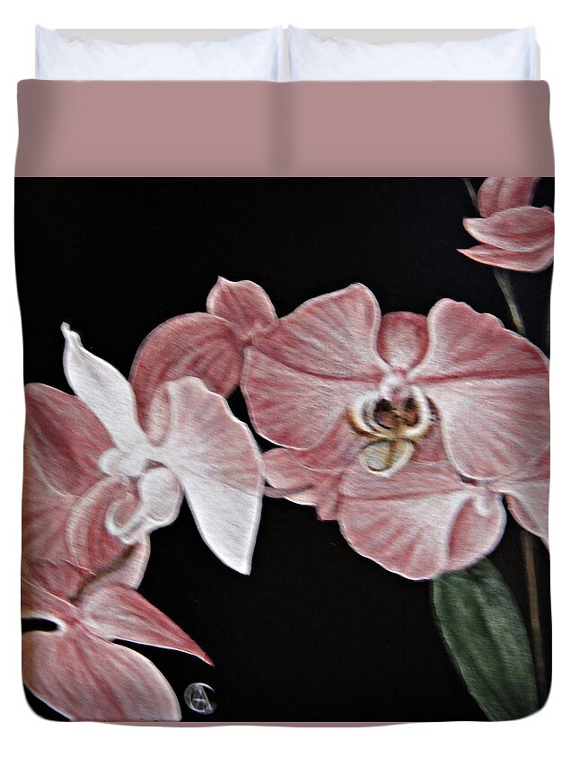 Orchids Duvet Cover featuring the painting Orchids by Angie Cockle