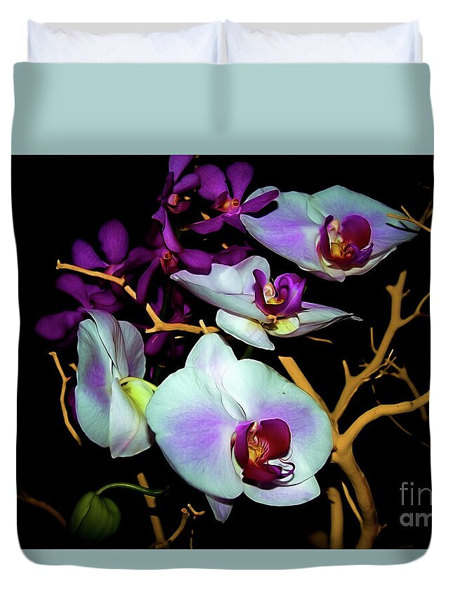 Floral Photography Duvet Cover featuring the photograph Orchids in Water Color by Diana Mary Sharpton