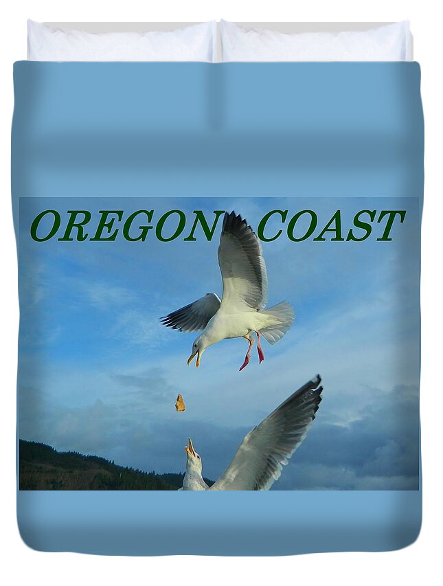 Gulls Duvet Cover featuring the photograph Oregon Coast Amazing Seagulls by Gallery Of Hope 