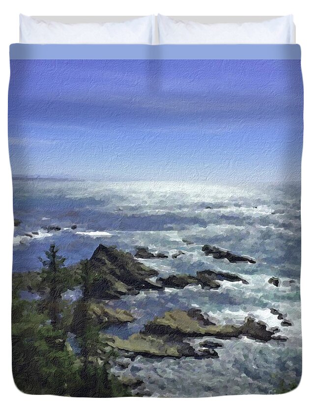 Oregon Coast Duvet Cover featuring the painting Oregon Coast by Joseph J Stevens