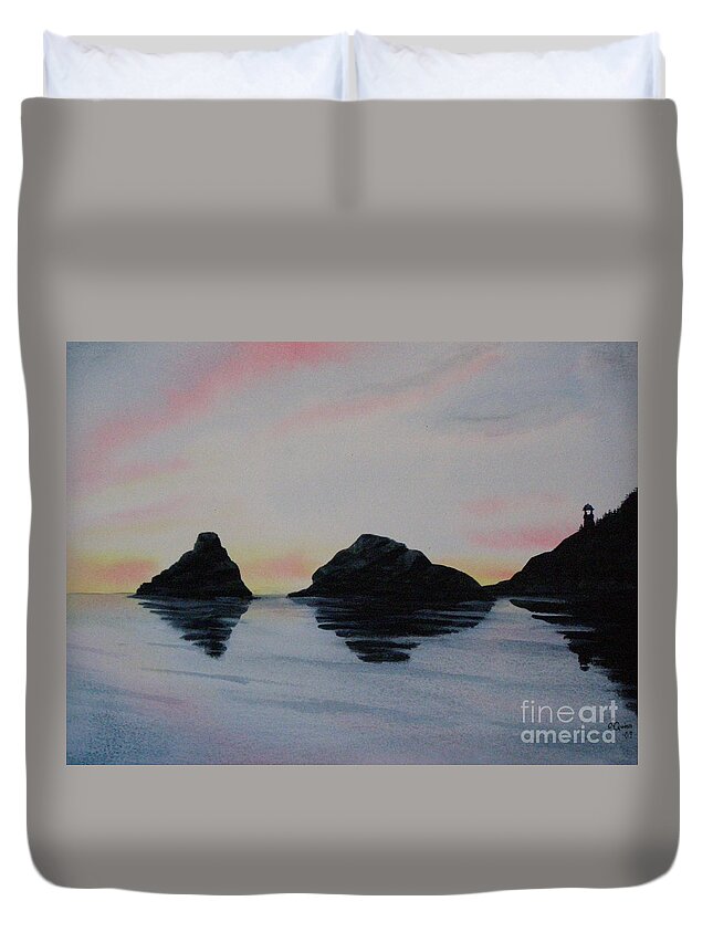 Landscape Duvet Cover featuring the painting Oregon Coast by Lynn Quinn