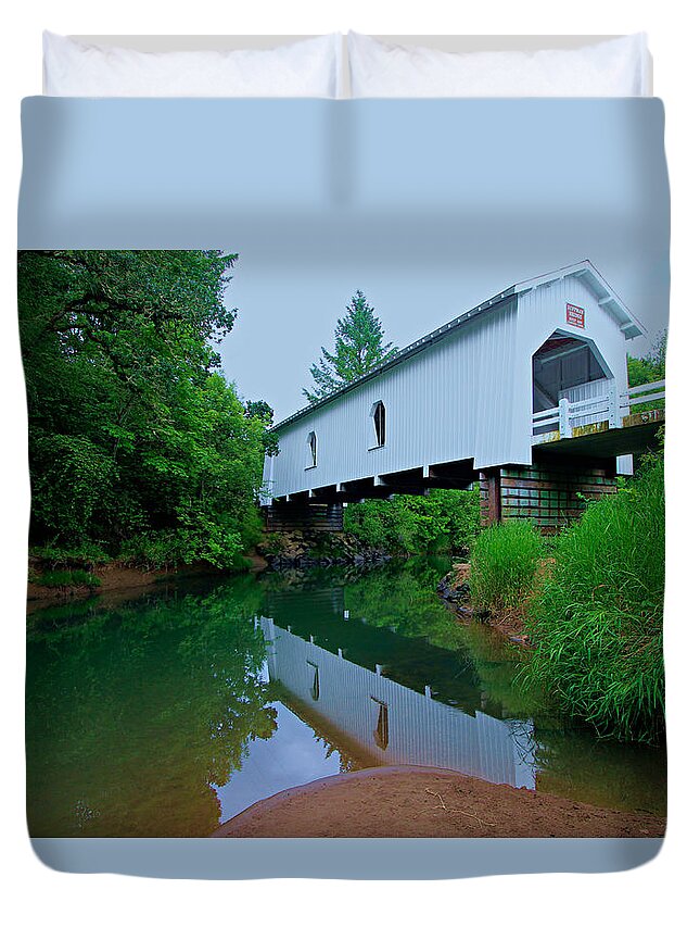 Oregon Duvet Cover featuring the photograph Oregon Covered Bridge by Sean Sarsfield