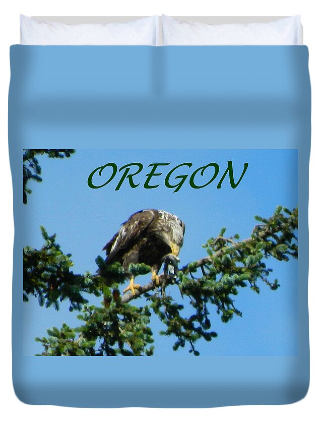 Eagles Duvet Cover featuring the photograph Oregon Eagle with Bird by Gallery Of Hope 