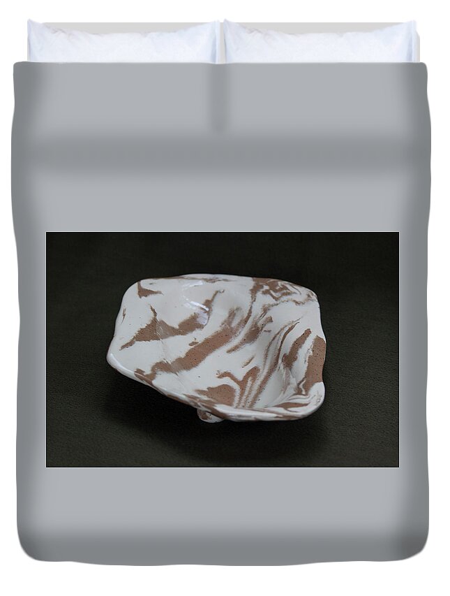 Clay Duvet Cover featuring the ceramic art Organic Oval Marbled Ceramic Dish by Suzanne Gaff
