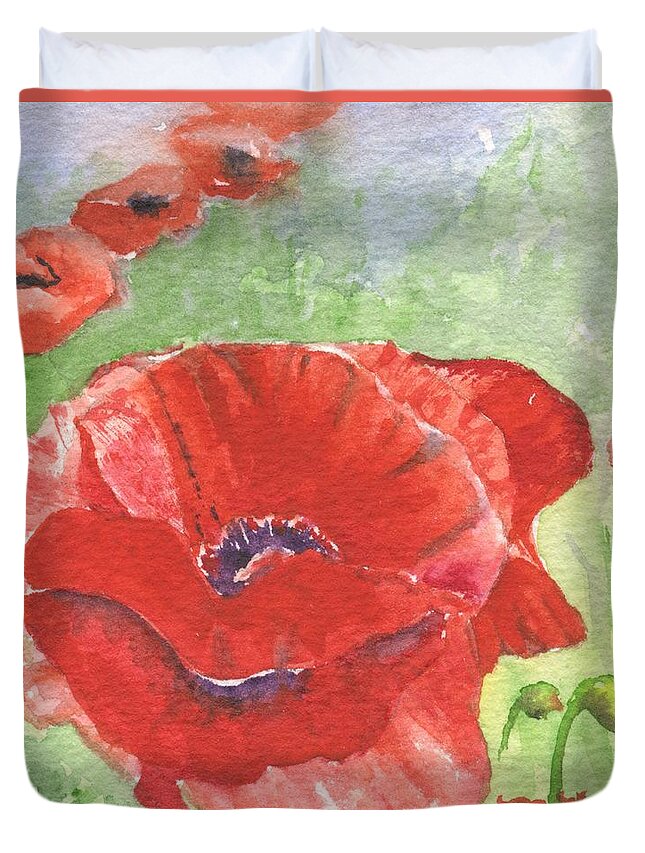 Flower Duvet Cover featuring the painting Oriental Poppy by Marsha Karle