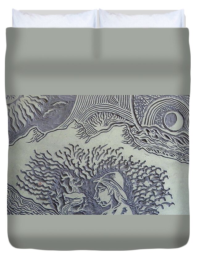 Original Linoleum Block Print Duvet Cover For Sale By Thor Senior