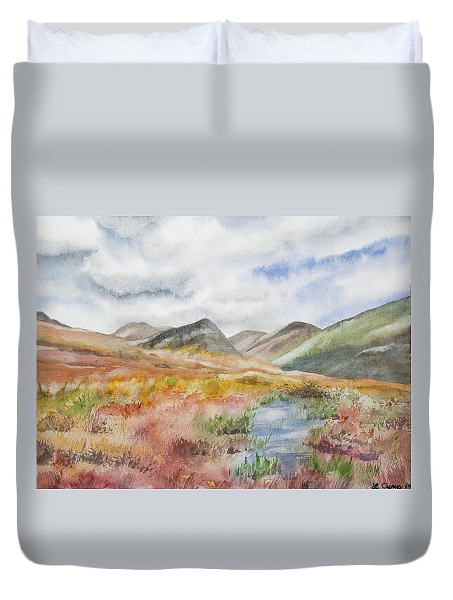 Ireland Duvet Cover featuring the painting Original Watercolor - Autumn Irish Landscape by Cascade Colors