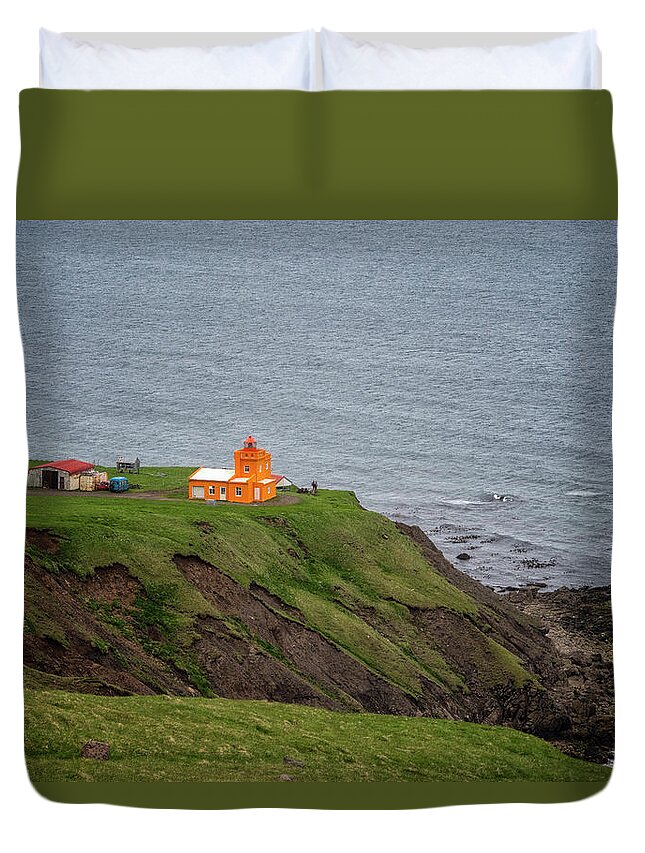 Iceland Duvet Cover featuring the photograph Orange Lighthouse by Tom Singleton