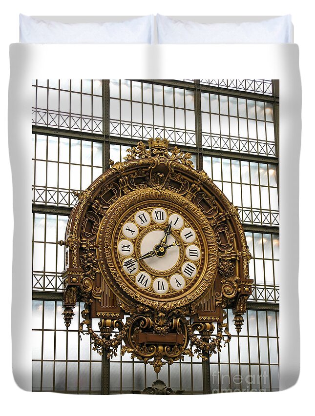 Clock Duvet Cover featuring the photograph Ornate Orsay Clock by Ann Horn