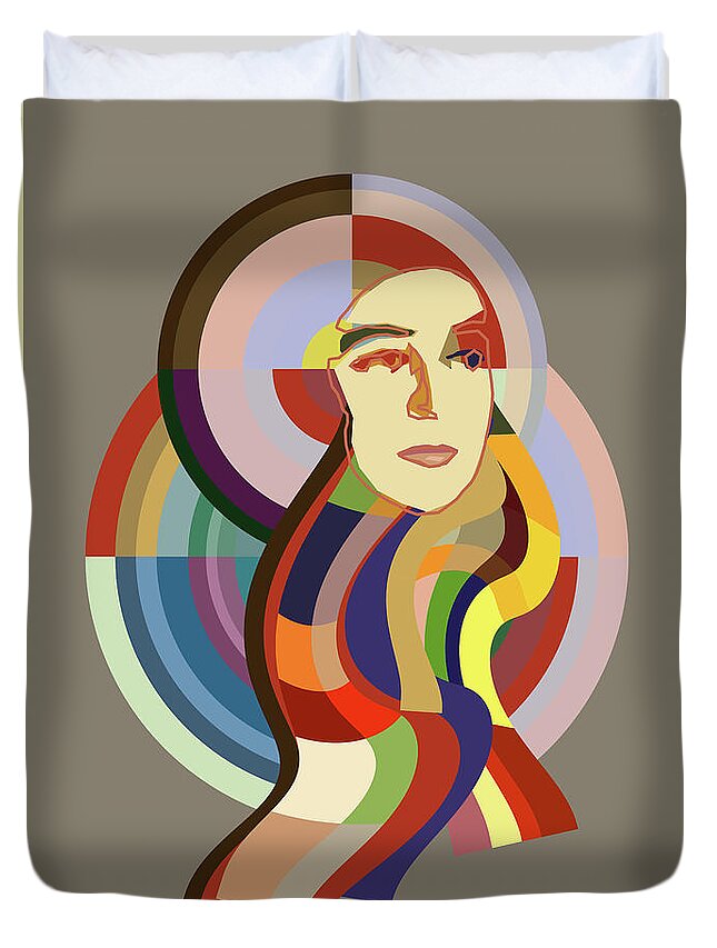 Sonia Delaunay Orphiste Tencc Duvet Cover featuring the digital art Orphiste - Pop Art Portrait of Sonia Delaunay by BFA Prints
