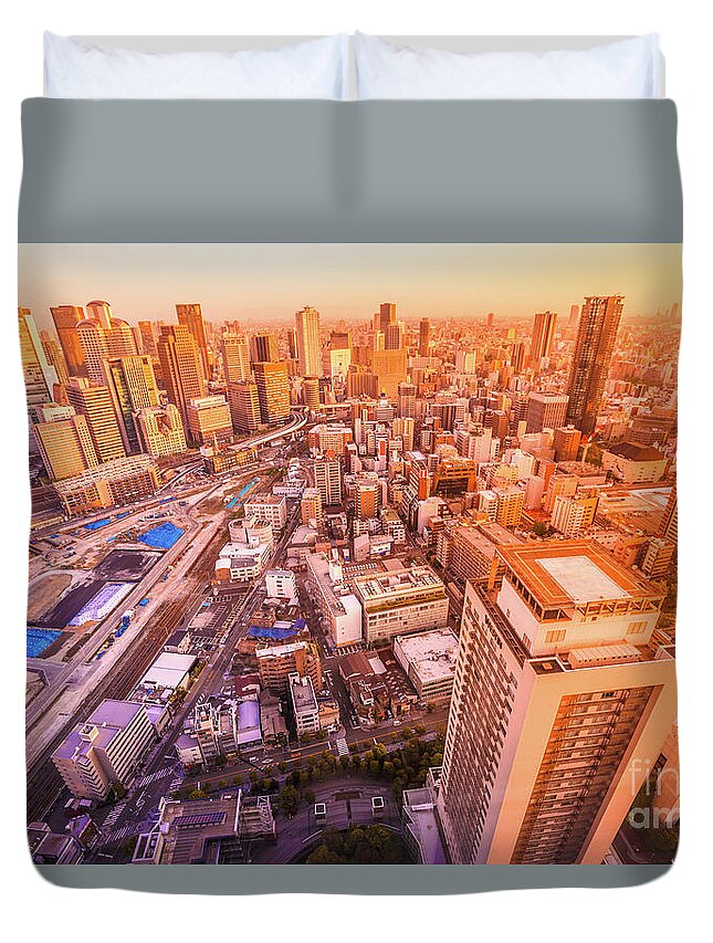 Osaka Duvet Cover featuring the photograph Osaka Umeda District by Benny Marty