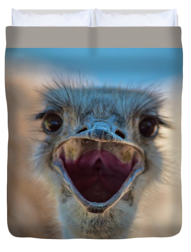 Tucson Duvet Cover featuring the photograph Ostrich big mouth by Dan McManus