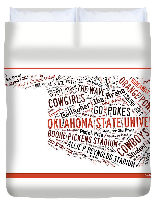 Osu Duvet Cover featuring the digital art OSU Word Art Oklahoma State University by Bert Peake