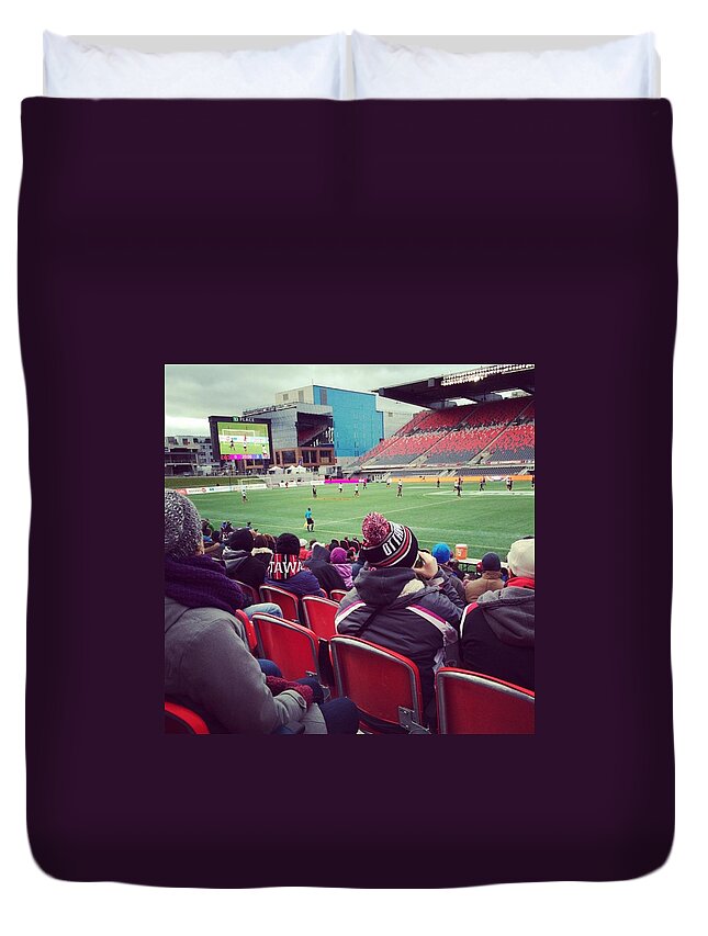 Cold Duvet Cover featuring the photograph #ottawafury Game #cloudy #cold #soccer by Jordan Lundrigan