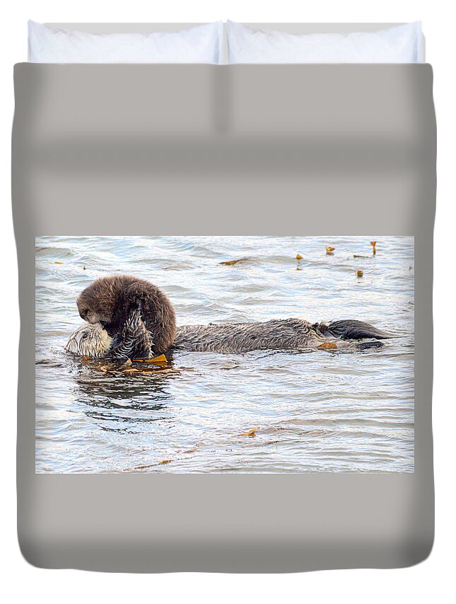 Animal Duvet Cover featuring the photograph Otter Love by AJ Schibig