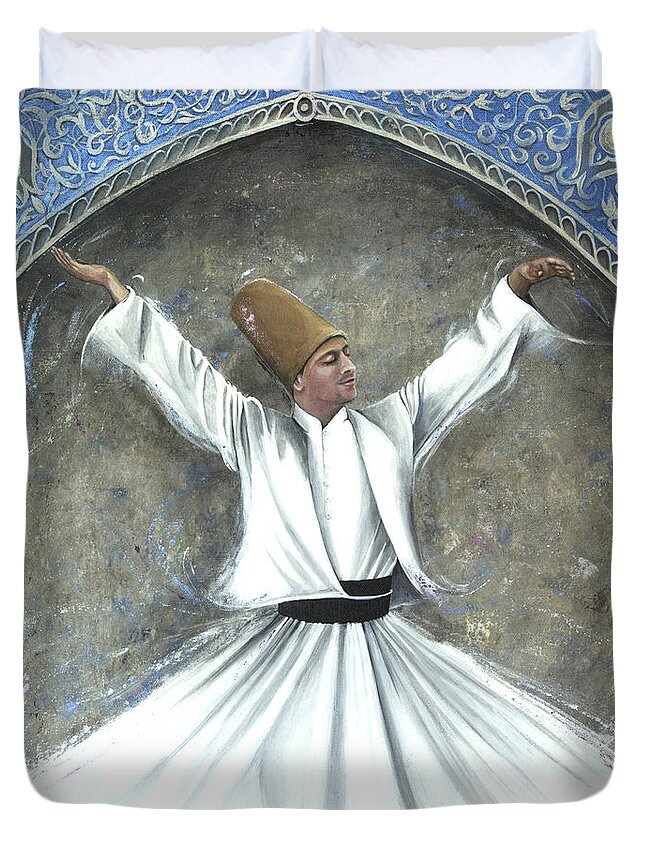 Blue Duvet Cover featuring the painting Ottoman Dervish by Carol Bostan
