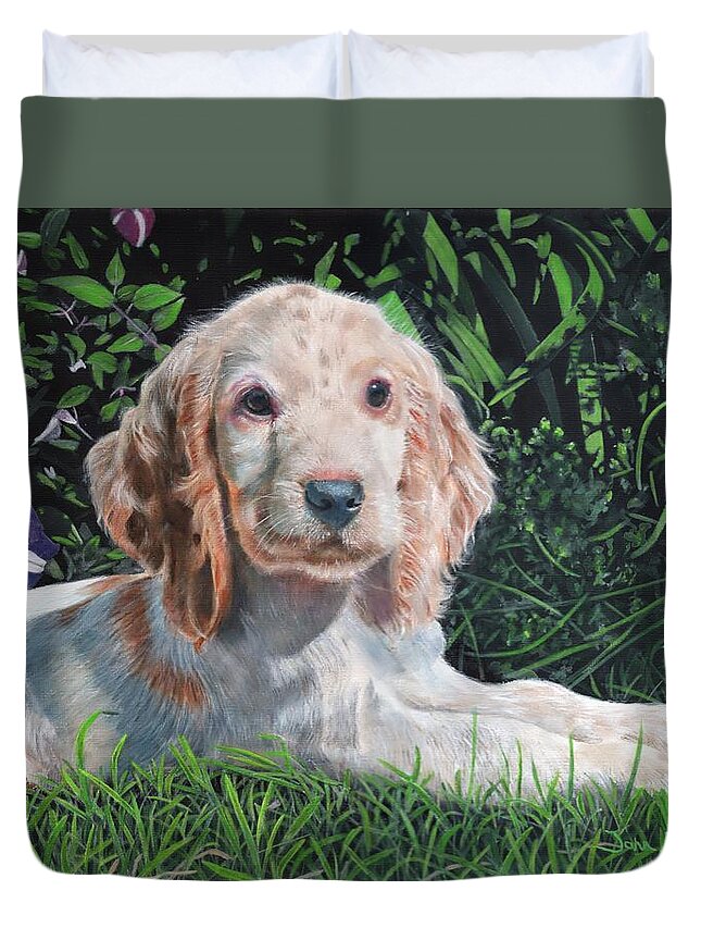 Cocker Duvet Cover featuring the painting Our Archie by John Neeve