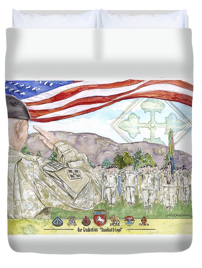 Army Duvet Cover featuring the painting Our Credentials Steadfast and Loyal by Julie Davis