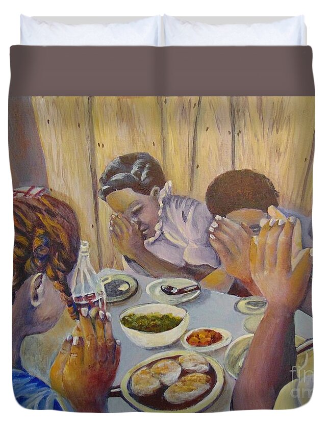 Prayer Duvet Cover featuring the painting Our Daily Bread by Saundra Johnson