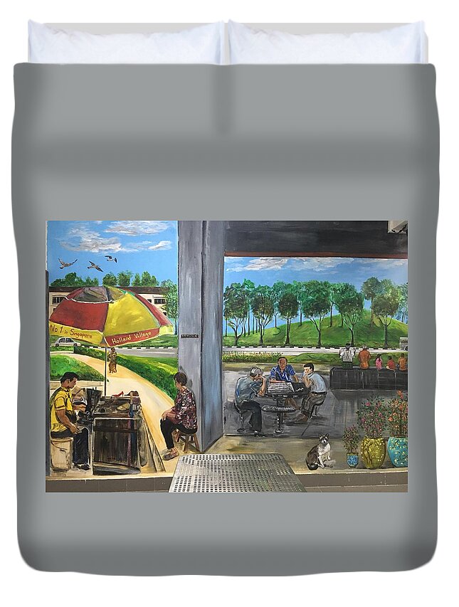 Wallart Duvet Cover featuring the painting Our Home, Our Community by Belinda Low