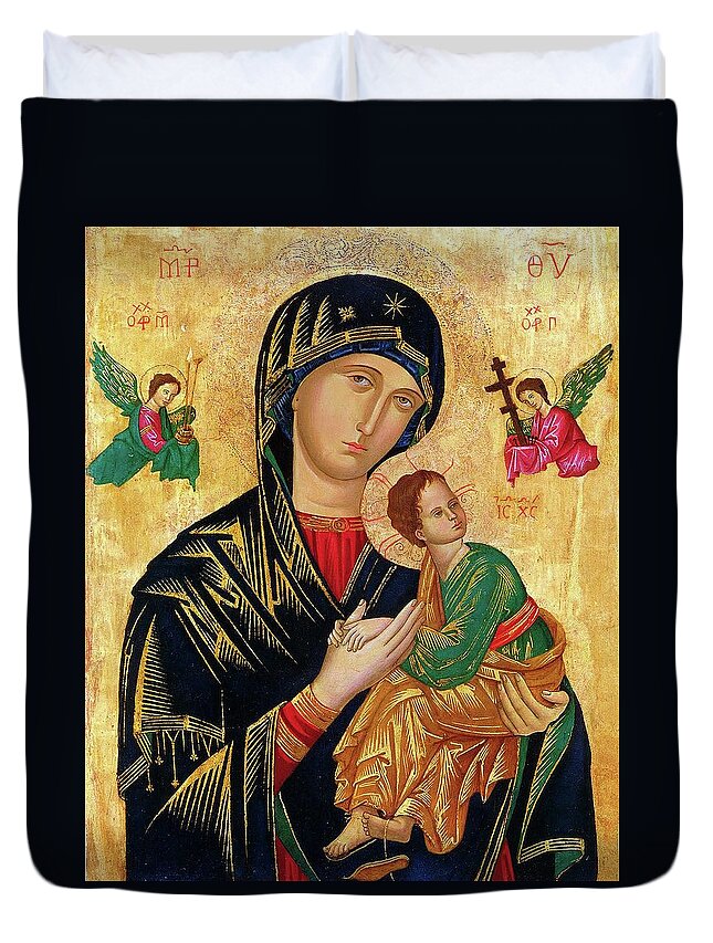 Our Duvet Cover featuring the painting Our Lady of Perpetual Help Icon by Magdalena Walulik