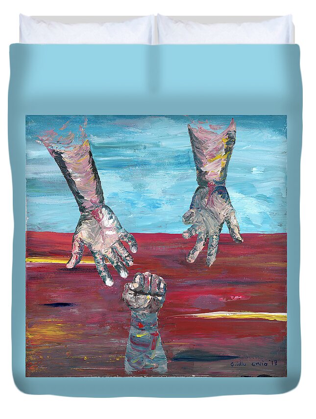 Art Duvet Cover featuring the painting Our sense of peace is only as secure as our grasp of grace by Ovidiu Ervin Gruia
