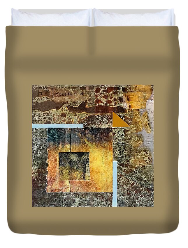 Geometric Shapes Duvet Cover featuring the mixed media Out of Chaos III by Sandra Lee Scott