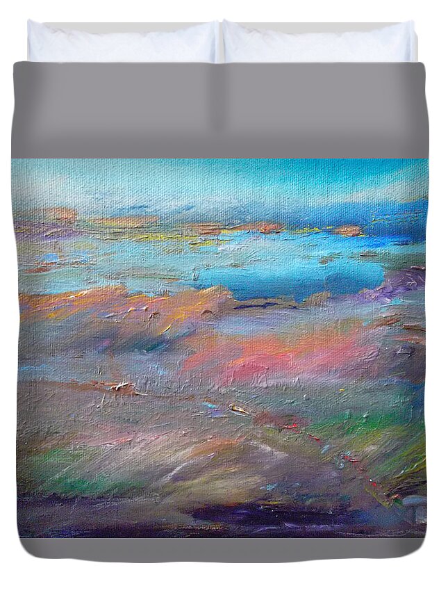 Abstract Duvet Cover featuring the painting Out of the Blue by Susan Esbensen
