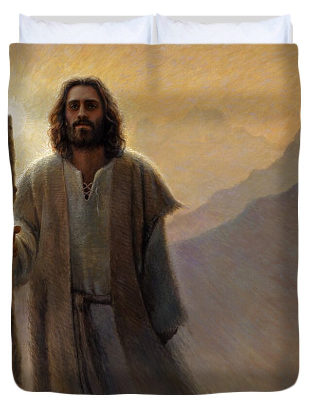 Jesus Duvet Cover featuring the painting Out of the Wilderness by Greg Olsen