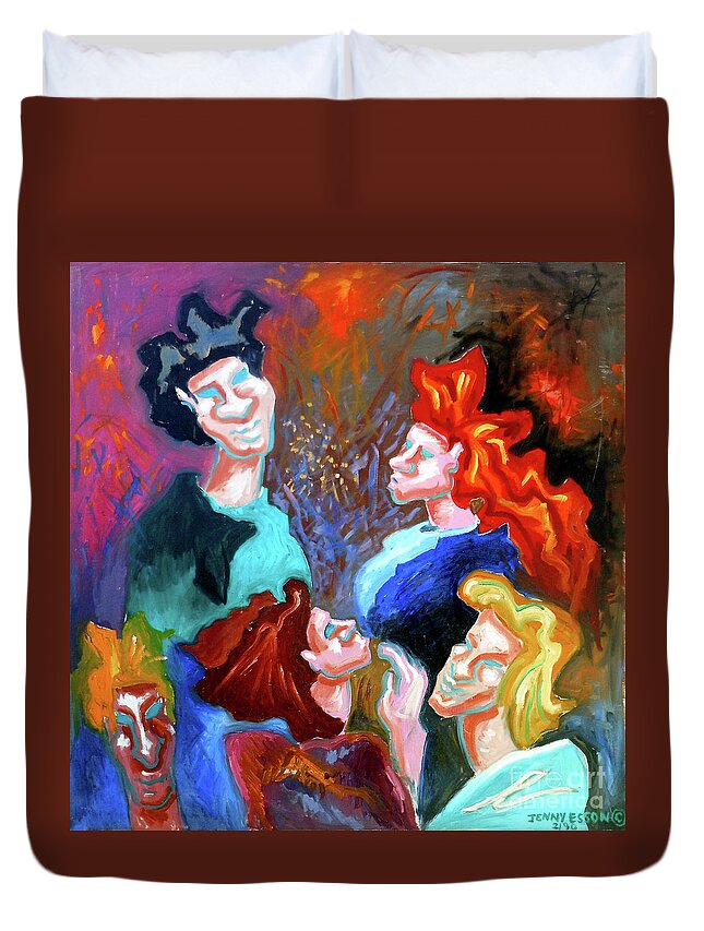 People Duvet Cover featuring the painting Out On The Town by Genevieve Esson