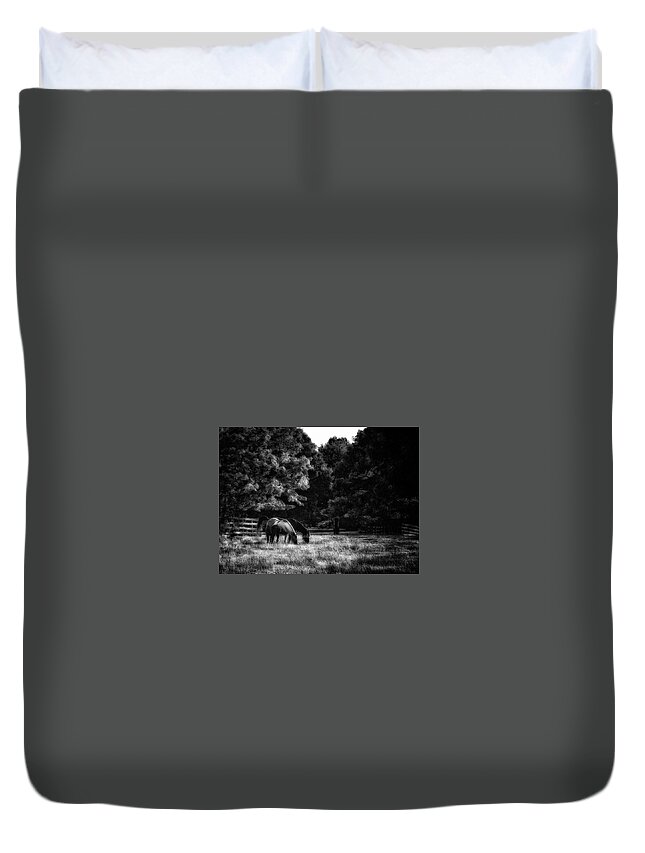 Horse Duvet Cover featuring the photograph Out To Pasture BW by Mark Fuller