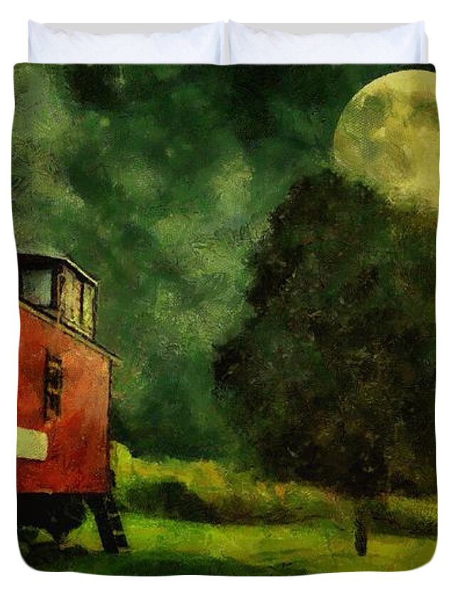 Caboose Duvet Cover featuring the painting Out to Pasture by RC DeWinter