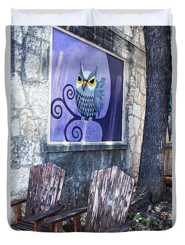 Chair Duvet Cover featuring the painting Outdoor Art Walk by Ella Kaye Dickey